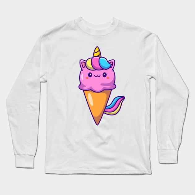 Cute Unicorn Ice Cream Long Sleeve T-Shirt by Catalyst Labs